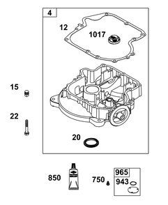 Crankcase Cover/Sump Group Diagram and Parts List for 31S777-0005-B5 200000 - 399999 Briggs and Stratton Engine